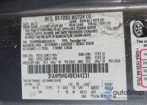 2011 Ford Fusion Se z USA, uszkodzony, nr VIN 3FAHP0HG4BR344231